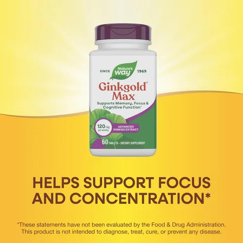 Vista 4 de Nature's Way Ginkgold Max Advanced Ginkgo Extracto para agudeza mental, 1 x diario de 120 mg, 60