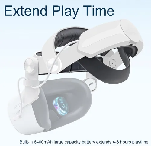 Vista 2 de Head Strap for MetaOculus Quest 2 with 6400mAh Rechargeable Battery Pack,Adjustable Elite Strap, Extend 6H Playtime, Gaming Immersion & Balance