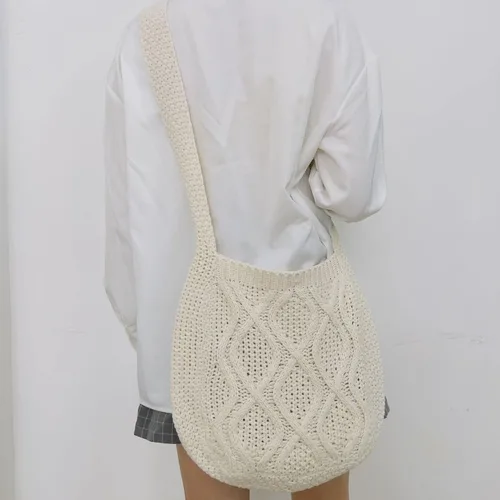 Vista 7 de Bolso cruzado estético de ganchillo para mujer, bolso de mano de punto Y2K, bolsa de compras de moda, Caqui