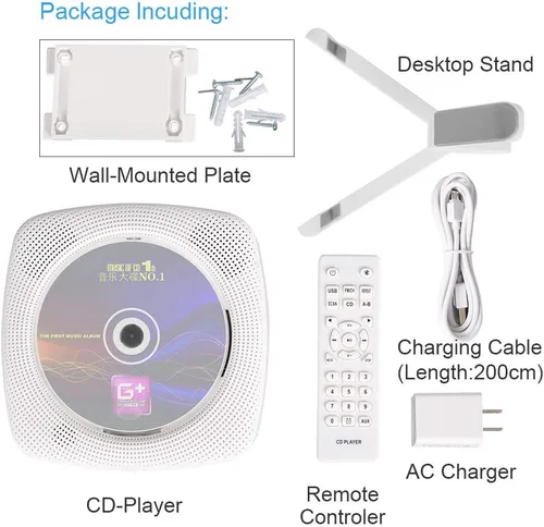Vista 6 de Reproductor de CD, altavoz de alta fidelidad Bluetooth, reproductor flash USB, caja de audio de entrada de línea AUX, radio FM, portátil, montaje