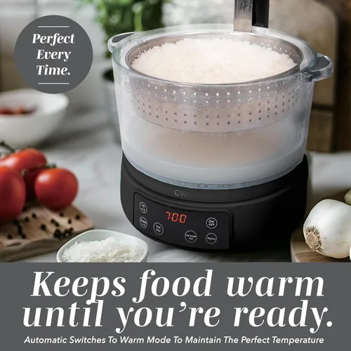 Vista 6 de COOK WITH COLOR Olla de arroz de vidrio mini de 3L baja en carbohidratos – Contiene 2 tazas crudas/Produce 6 tazas cocidas con cesta de filtro