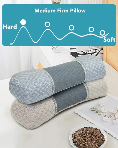 Vista 4 de Almohada cervical de trigo sarraceno para dormir, almohada ajustable para alivio del cuello con funda de almohada lavable, cojín cilíndrico redondo