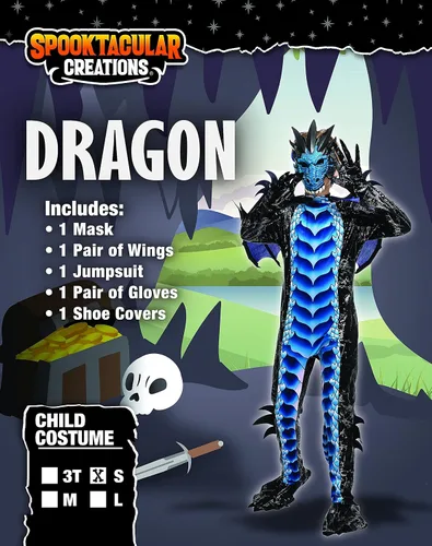 Vista 6 de Spooktacular Creations Disfraz de dragón negro y azul para niños alas de dragón y máscara para fiestas de Halloween cosplay
