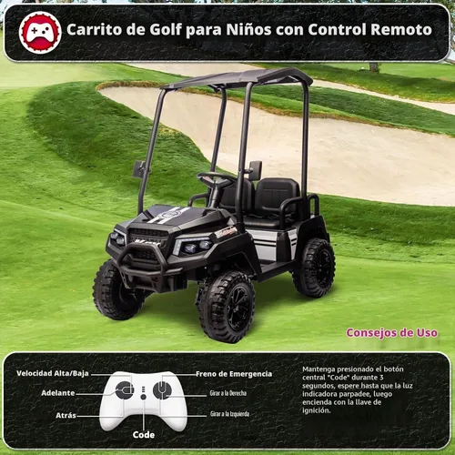 Vista 4 de Juguetes de paseo de 24 V para niños grandes, carrito de golf de 4 Negro