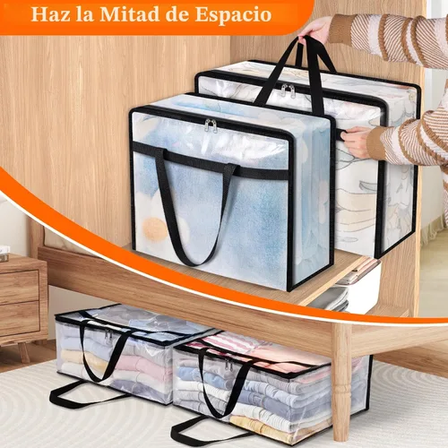 Vista 7 de TasticTotes Paquete de 4 bolsas de almacenamiento transparentes para edredón, ropa y ropa de cama, almacenamiento de mantas de plástico