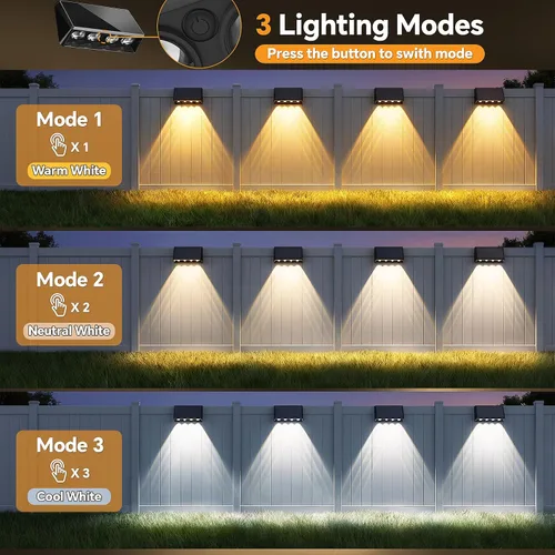 Vista 5 de Luces solares de pared para exteriores, 4 LED, 3 modos, luces de valla