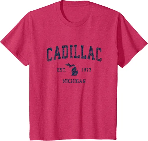 Vista 24 de Cadillac Michigan MI Vintage Sports Design Navy Print Camiseta