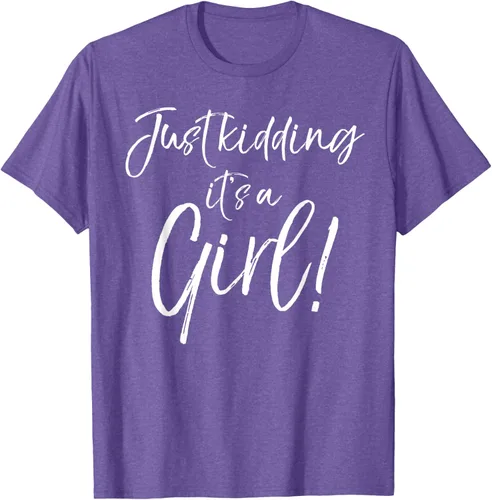 Vista 7 de Camiseta divertida de revelación de género Blue Trick Just Kidding It's a Girl!, Azul / Patchwork, S Azul Pastel