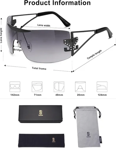 Vista 5 de SOJOS Gafas de sol Y2K sin montura envolventes para mujeres y hombres, gafas de sol futuristas sin marco SJ1198