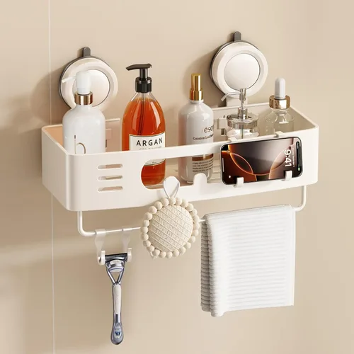 Vista 8 de Voldra Organizador de ducha esquinero con ventosa, estantes de ducha esquineros de aluminio para pared sin taladrar, organizador de ducha