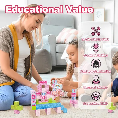 Vista 6 de WSHIMIN Princess Castle Toys Bloques de construcción magnéticos para niños de 4 a 8 años, juguetes sensoriales STEM magnéticos