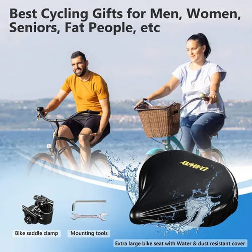 Vista 6 de DAWAY C40 Asiento de bicicleta ultra cómodo de gran tamaño, acolchado de espuma viscoelástica, asiento de bicicleta extra ancho, cojín ergonómico