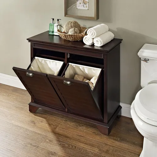 Vista 7 de Crosley Furniture Lydia - Cesta para ropa sucia con bolsas de clasificación de lino, almacenamiento y organización en el baño, color espresso