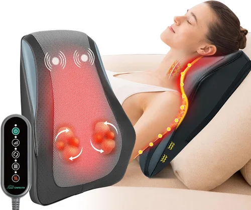 Vista 11 de Snailax Masajeador de espalda para dolor de espalda, tejido profundo, masajeador de espalda Shiatsu con calor, almohada de masaje de silla
