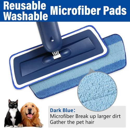 Vista 3 de PowerMop para limpieza de suelos con 3 almohadillas lavables, mopa de microfibra húmeda y seca con botella recargable de 24.3 fl oz para cocina