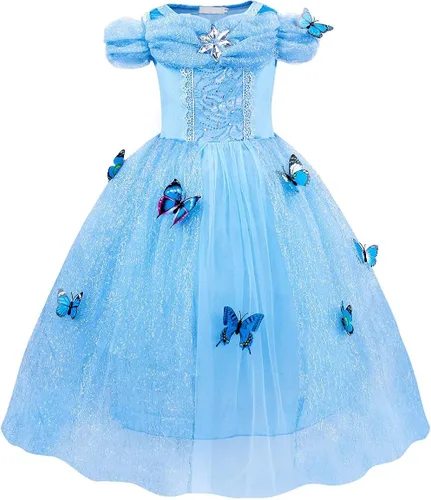 Vista 2 de Touchliit Disfraz de Cenicienta para niñas, vestido de Cenicienta para niños, disfraz de Halloween y juego de simulación con corona