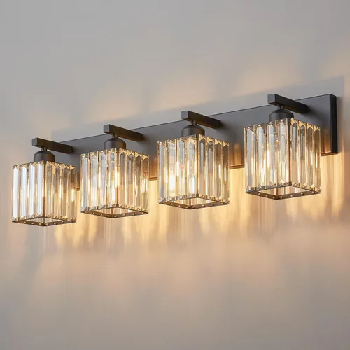 Vista 45 de Moderna lámpara de cristal para pared/tocador de baño, de 5 luces, color cromo Cromo torcido