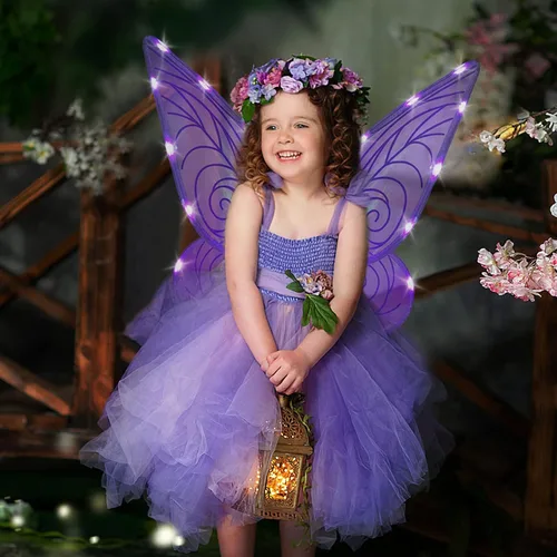 Vista 7 de quescu Alas de hadas iluminadas para adultos, alas de mariposa LED para niñas y mujeres, disfraz de Halloween, regalos para niños