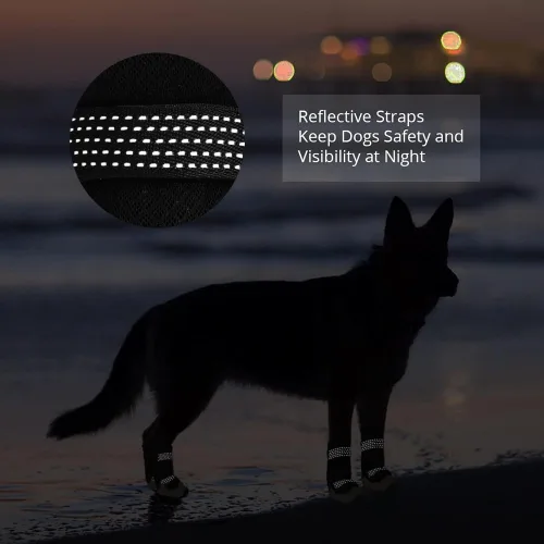 Vista 4 de Zapatos para perros para pavimento caliente, botas antideslizantes impermeables para perros pequeños a grandes con correas reflectantes, botas