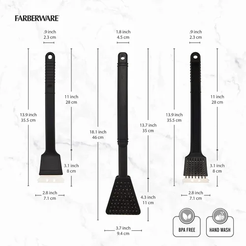 Vista 2 de Farberware Juego de 3 cepillos para parrilla, color negro
