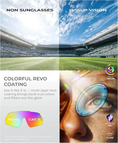 Vista 6 de V-SUP TR90 - Gafas de sol de ciclismo con protección UV400, ajustables y ultraligeras con estuche para correr y uso al aire libre