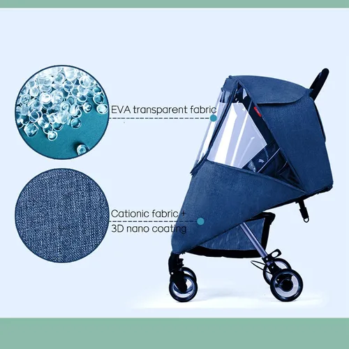 Vista 3 de Funda impermeable para cochecito de bebé, universal, resistente al viento, protección contra el clima, agujeros de aire, protección contra el polvo