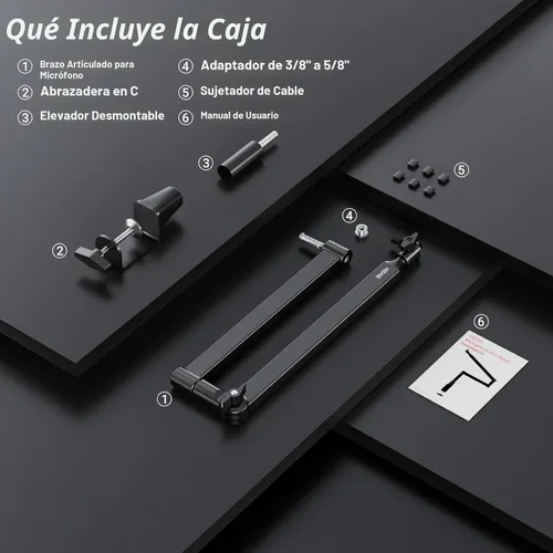 Vista 8 de BASN - Soporte de brazo de micrófono de perfil bajo con abrazadera de escritorio, diseño giratorio y almacenable, canal de gestión de cables