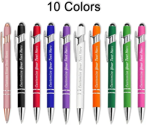 Vista 2 de Bolígrafos personalizados con nombre, paquete de 10 bolígrafos personalizados a granel, bolígrafo de tinta negra grabada con punta de lápiz óptico