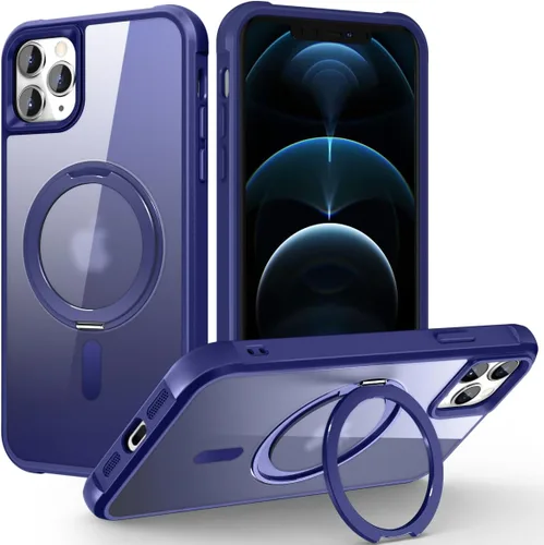 Vista 12 de Funda para iPhone 11 de 6.1 pulgadas con soporte de anillo magnético giratorio de 360°, compatible con MagSafe ligera y translúcida mate, funda