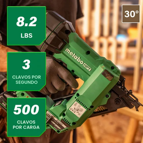 Vista 2 de Metabo HPT Kit de Clavadora de Marcos Inalámbrica MultiVolt de 18V de 30° con Cinta de Papel, Clavadora de Marcos de 3-1/2", Herramienta Eléctrica