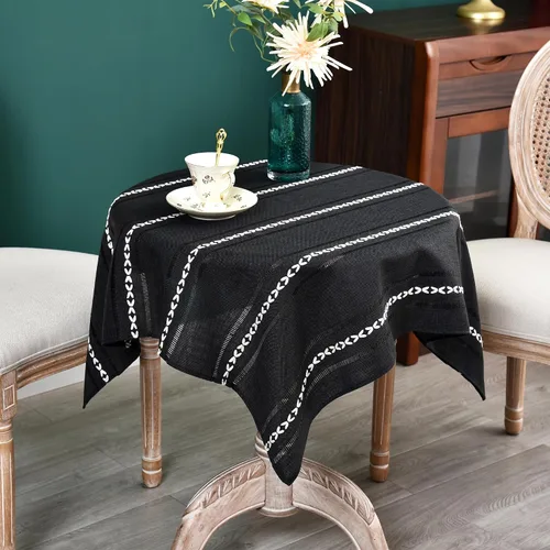 Vista 37 de NEWISHER Mantel cuadrado pequeño bordado rústico de 20 x 20 pulgadas, mantel de tela jacquard a rayas lavable para mesa de comedor para mesita