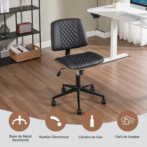 Vista 7 de Silla de escritorio de oficina con ruedas sin brazos, silla de computadora Negro