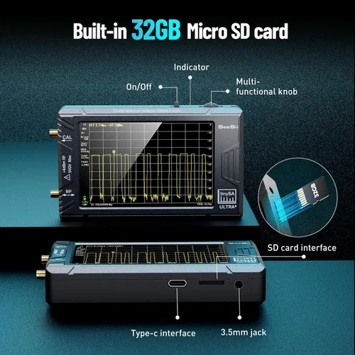 Vista 7 de SeeSii TinySA Ultra+ ZS406 - Analizador de espectro con atenuador de 50 W, 4.0 pulgadas, 100 kHz a 5.4 GHz, analizador de frecuencia minúscula