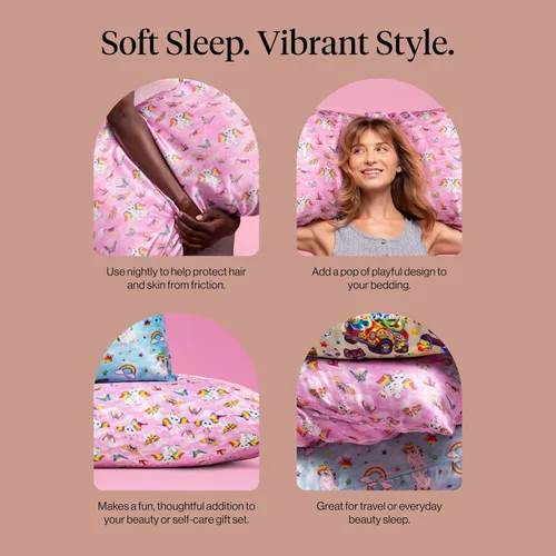 Vista 6 de Lisa Frank x Kitsch - Funda de almohada de satén con cremallera para cabello y piel, más suave que las fundas de almohada de seda, funda de almohada