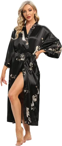 Vista 3 de Batas largas de satén suaves para mujer, batas largas de seda de longitud completa, kimonos, bata de baño sedosa, bata de baño Estampado floral