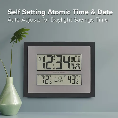 Vista 4 de La Crosse Technology 512-85937-INT Reloj de pared digital atómico con temperatura y pronóstico en gris/plateado