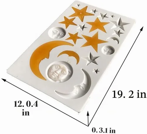 Vista 4 de Moon Stars Sun Face Molde de silicona para fondant, caramelo de chocolate, pasta de goma, herramienta de decoración de pasteles, herramientas