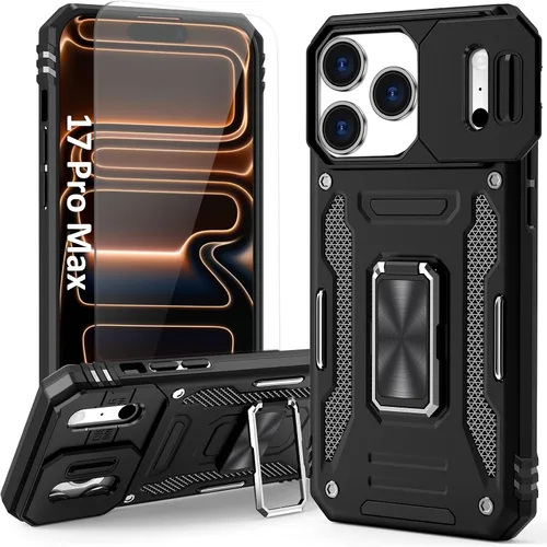 Vista 20 de Funda compatible con iPhone17 Pro con soporte, cubierta de cámara y protector de pantalla HD, doble capa a prueba de golpes, protección contra