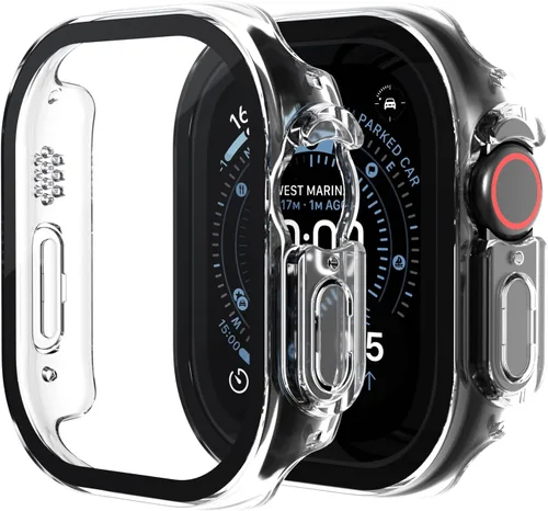 Vista 8 de Paquete de 2 fundas de vidrio templado compatibles con Apple Watch, protector de pantalla de policarbonato duro, protección general ligera contra