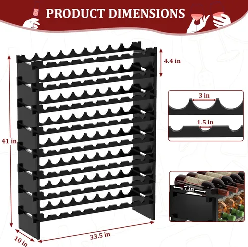 Vista 4 de Domax Estante de vino independiente para piso, 8 niveles, soporte para botellas de vino, 72 botellas, estantes apilables de madera de bambú