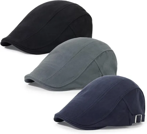Vista 17 de 3 piezas de gorra Newsboy de algodón para hombre, gorra plana ajustable genial