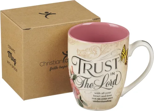 Vista 8 de Christian Art Gifts Taza de café de cerámica con diseño de rosas rosadas y mariposas amarillas – Taza de 12 oz. sin plomo, taza inspiradora
