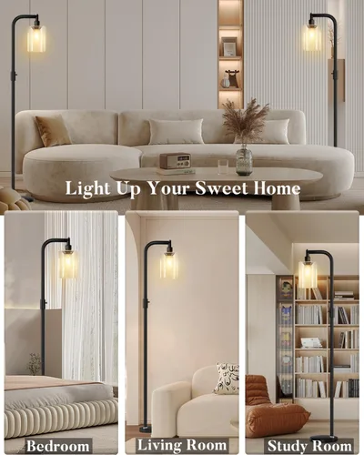 Vista 8 de Lightdot Lámpara de pie de vidrio de 63 pulgadas para sala de estar, lámparas altas modernas de pie regulables con pantalla de vidrio transparente
