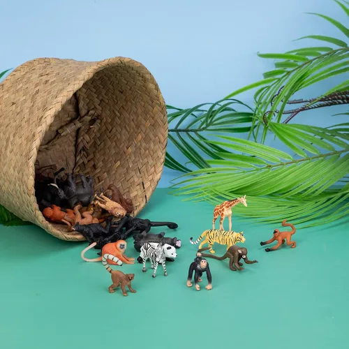 Vista 5 de Figuras de animales, juego de 24 piezas de juguetes de animales realistas con león, panda, mono, cebra, tigre, elefante, jirafa, etc., regalo