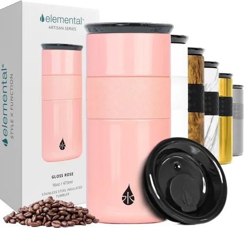 Vista 18 de Elemental Artisan Vaso Térmico Aislado, Taza de Viaje para Café de Triple Pared, Vaso Térmico de Café Reutilizable de Acero Inoxidable con Tapa