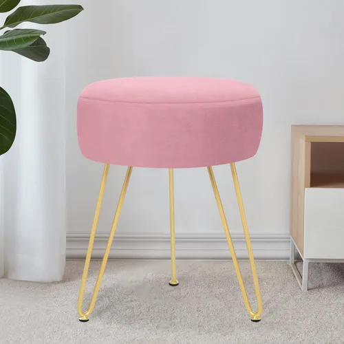 Vista 11 de Reposapiés de terciopelo suave y moderno, reposapiés redondo, otomano, con patas de metal dorado y relleno de esponja, reposapiés tapizado, sala