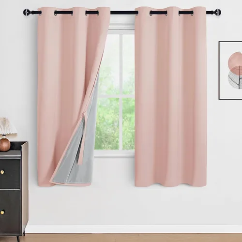 Vista 40 de DWCN - Cortinas 100% opacas para dormitorio con forro negro, cortinas de ventana de doble capa con aislamiento térmico que oscurecen toda la Azul
