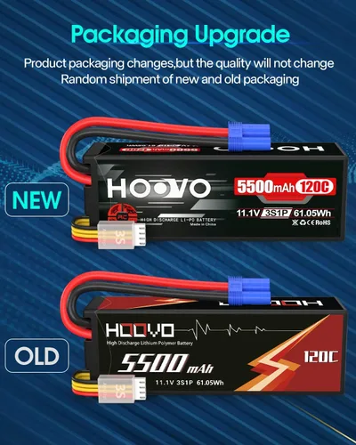 Vista 2 de HOOVO Batería Lipo 3S 11.1V 5500mAh 120C RC Batería Hardcase con EC5 Conector para RC Car Truggy Boat Truck Racing Modelos 2 Paquetes