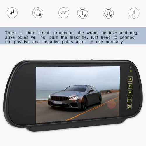 Vista 4 de Monitor de visión trasera de 7 pulgadas, pantalla de cámara de respaldo para automóvil con interfaces de video AV1 AV2 Amplio voltaje DC12V-24V