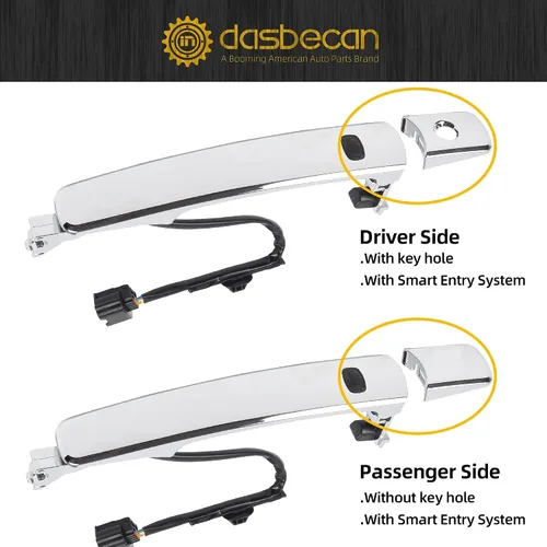Vista 7 de Dasbecan 2 piezas de manija de puerta delantera exterior inteligente de entrada sin llave cromada compatible con Nissan Rogue 2010-2013, lado